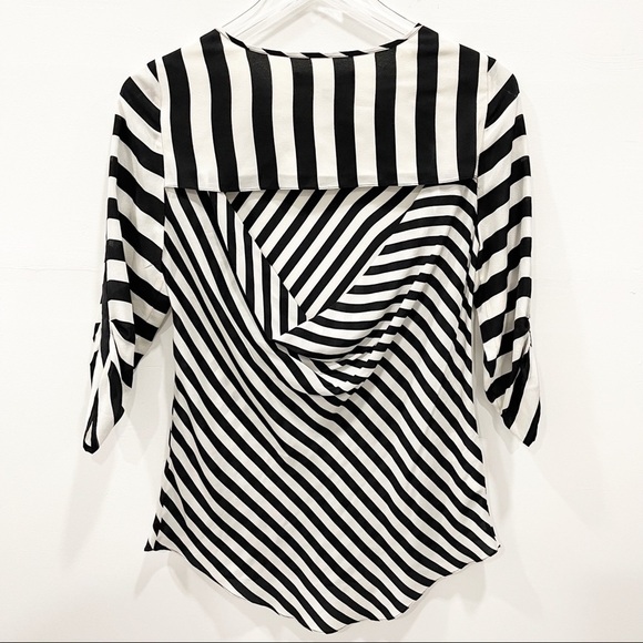 BCBGMaxAzria Asymmetric Stripe Open Back Silk Top Blouse Small - Picture 2 of 8